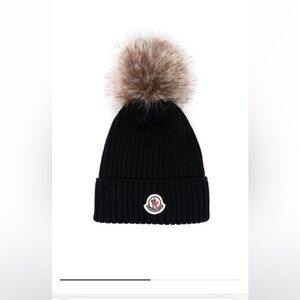 Moncler enfant ribbed pom pom Beanie, black, real fur, new with tag, kid only